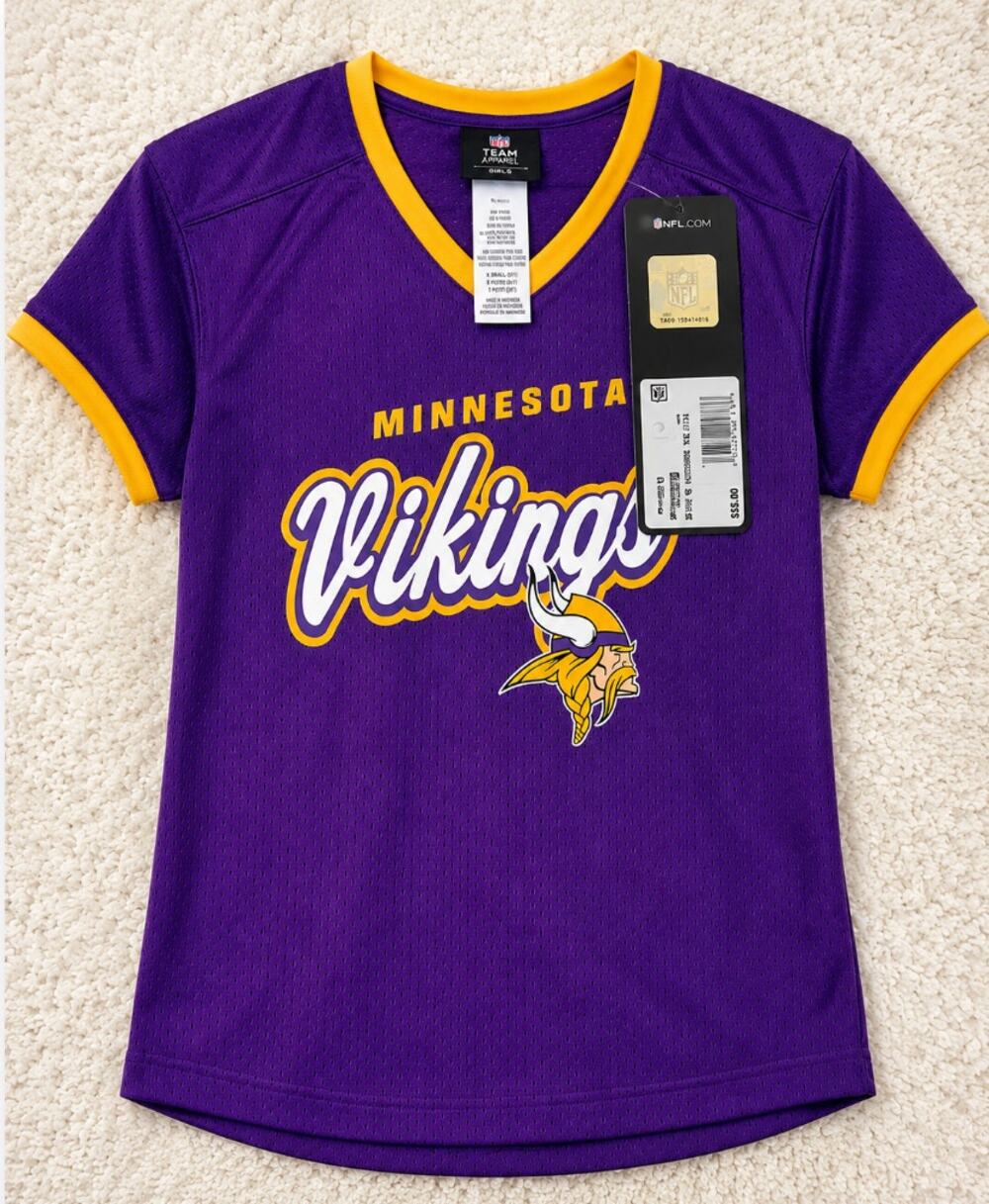NWT Minnesota Vikings Ladies 0/1 Mesh V-Neck Jersey Shirt NFL Team Apparel